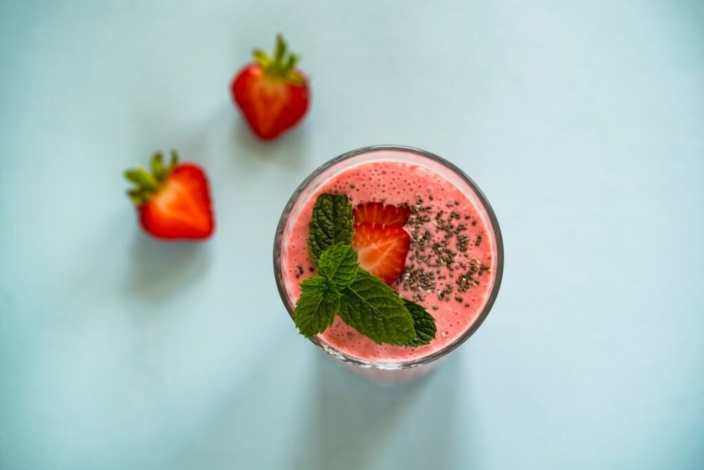 Strawberry drink photographed from above